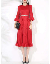 Premium Plissé Midi Dress | Authentic Japanese Weave | 3/4 Sleeve | HEYFANCYSTYLE